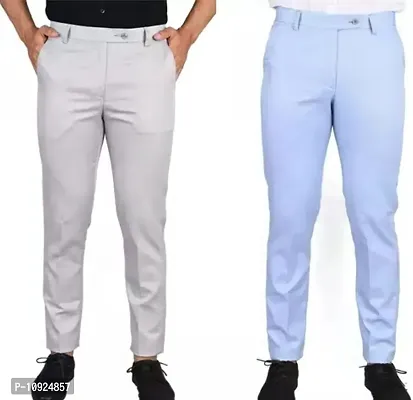 Buy Classic Polyester Blend Solid Formal Trousers for Men, Pack of