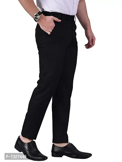 Black Polyester Mid Rise Formal Trousers for men