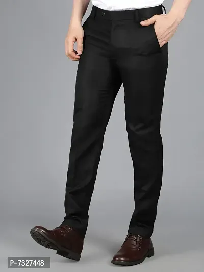 Black Polyester Mid Rise Formal Trousers for men-thumb2