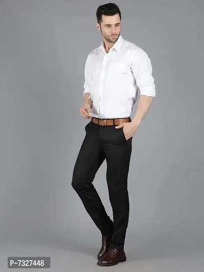 Black Polyester Mid Rise Formal Trousers for men-thumb4