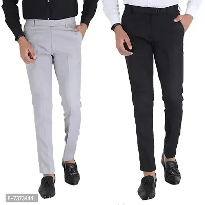Polyester Mid Rise Formal Trousers For Men Pack of 2-thumb0