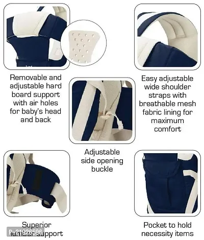 Kids 4-in-1 Adjustable Baby Carrier Cum Kangaroo Bag/Honeycomb Texture Baby Carry Sling/Back/Front Carrier for Baby with Safety Belt and Buckle Straps (Blue) - Pack of 1-thumb2