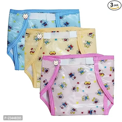 Baby Kids Soft PVC (Plastic) Diaper Joker Padded Baby Nappy Panty Training Pants with Inner  Outer Soft Plastic Reusable  Waterproof - Pack of 3pc , Free-Size-thumb0