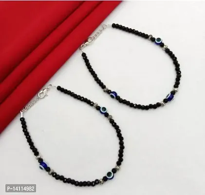 Stylish Womens Evil Eye Anklet with Oxidised Beads (Pair of 2)