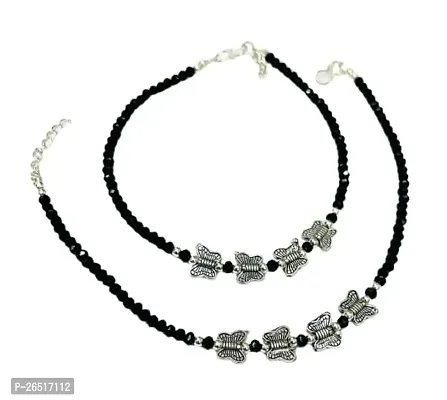AGASTYA Stylish Women's Butterfly Anklet with Oxidised Beads (Pair of 2)-thumb0
