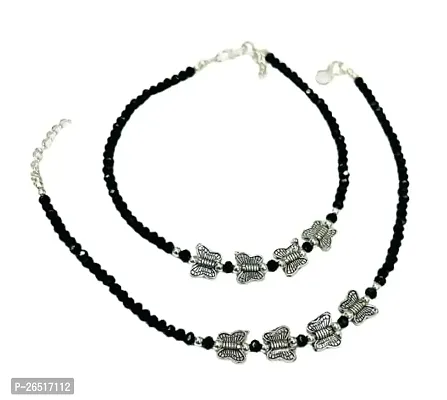 AGASTYA Stylish Women's Butterfly Anklet with Oxidised Beads (Pair of 2)