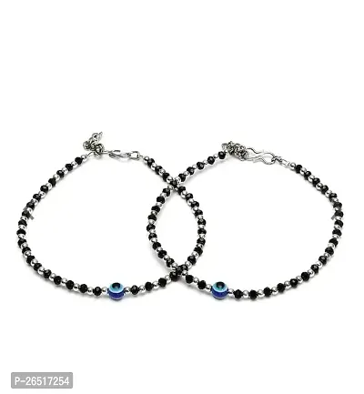 AGASTYA Stylish Women's Evil Eye Anklet with Oxidised Beads/Nazariya Anklet (Pair of 2)-thumb0