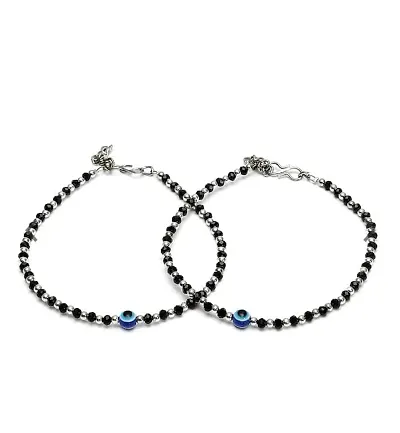 AGASTYA Stylish Women's Evil Eye Anklet with Oxidised Beads/Nazariya Anklet (Pair of 2)