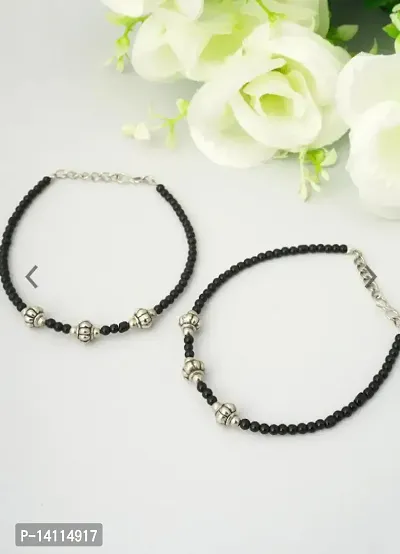 Stylish Womens Flower Anklet with Oxidised Beads (Pair of 2)