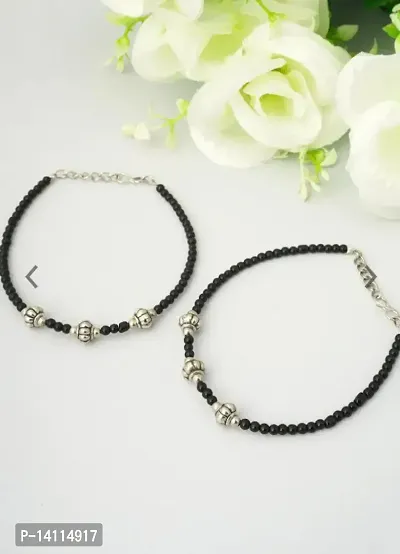 Stylish Womens Flower Anklet with Oxidised Beads (Pair of 2)-thumb0