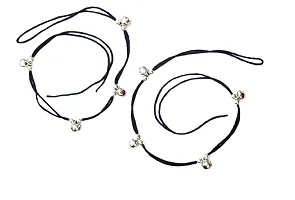 AGASTYA Pair of 2 Stylish Women's Black Thread Ghungroo/Ghughari Anklet With Oxdised Beads/nazariya anklet-thumb1