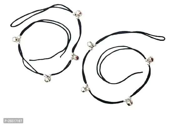 AGASTYA Pair of 2 Stylish Women's Black Thread Ghungroo/Ghughari Anklet With Oxdised Beads/nazariya anklet-thumb2