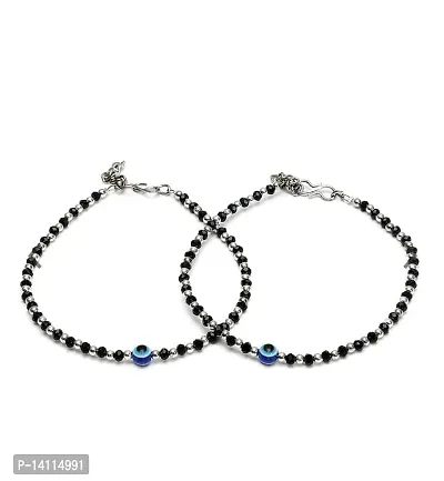 Stylish Womens Evil Eye Anklet with Oxidised Beads (Pair of 2)