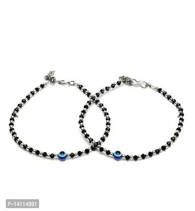 Stylish Womens Evil Eye Anklet with Oxidised Beads (Pair of 2)-thumb0