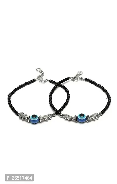 AGASTYA Stylish Women's Elephant Evil Eye Anklet with Oxidised Beads/Nazariya Anklet (Pair of 2)