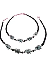 AGASTYA Stylish Women's Elephant Anklet with Oxidised Beads (Pair of 2)-thumb1