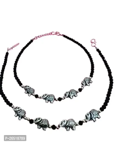 AGASTYA Stylish Women's Elephant Anklet with Oxidised Beads (Pair of 2)-thumb2