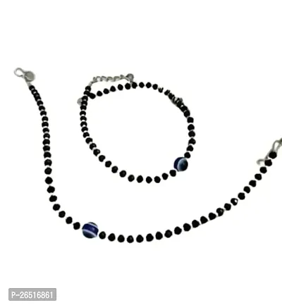 AGASTYA Stylish Women's Evil Eye Anklet with Oxidised Beads/Nazariya Anklet (Pair of 2)