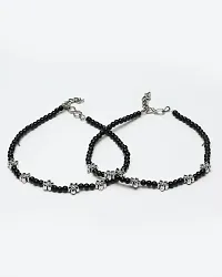 Stylish Womens Flower Anklet with Oxidised Beads (Pair of 2)-thumb1