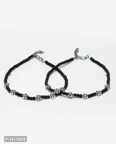 Stylish Womens Flower Anklet with Oxidised Beads (Pair of 2)-thumb2