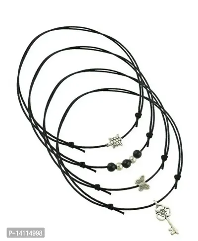 Stylish Womens Black Thread Anklet With Oxdised Beads Combo of 4