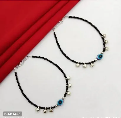 Stylish Womens Ghungroo Evil Eye Anklet with Oxidised Beads (Pair of 2)-thumb0
