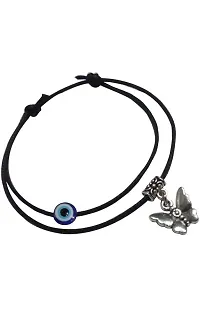 Stylish Womens Evil Eye and Butterfly Anklet with Oxidised Beads (Pair of 2)-thumb1