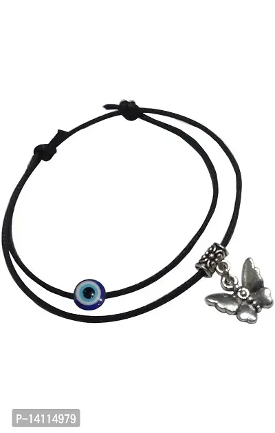 Stylish Womens Evil Eye and Butterfly Anklet with Oxidised Beads (Pair of 2)-thumb2