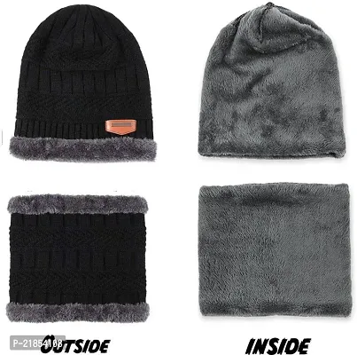 Unisex Winter Wear Wool Beanie Cap Muffler Scarf and Gloves Combo Set (Any Random Color)-thumb4