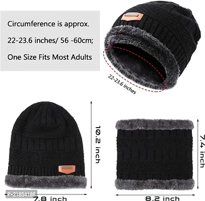 Unisex Winter Wear Wool Beanie Cap Muffler Scarf and Gloves Combo Set (Any Random Color)-thumb3