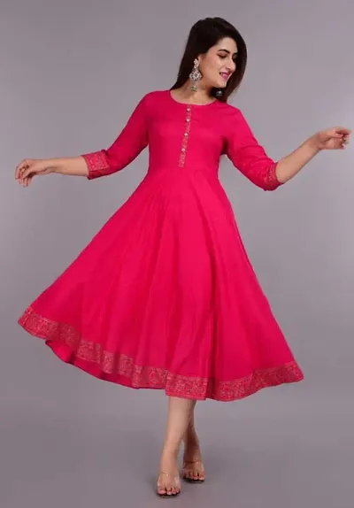 Stylish Rayon Embroidered Flared Kurta For Women