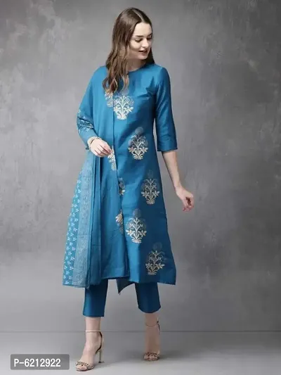 Elegant Blue Rayon Embroidered Kurta with Pant And Dupatta Set For Women-thumb0