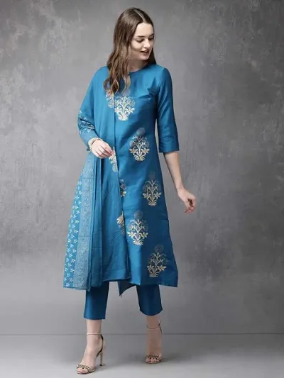 Elegant Rayon Embroidered Kurta with Pant And Dupatta Set For Women