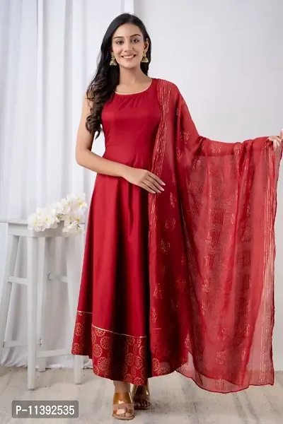 Rayon Sleeveless Anarkali Kurta With Dupatta-thumb0