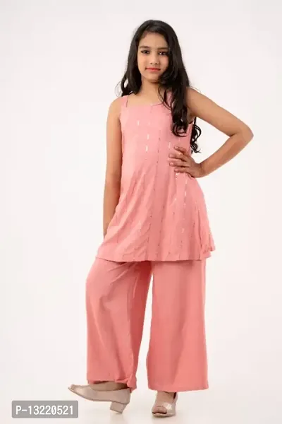 Trendy Peach Coloured Rayon sleeveless Kurta And Palazzo Set For Kids Girl-thumb0