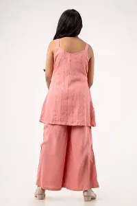 Trendy Peach Coloured Rayon sleeveless Kurta And Palazzo Set For Kids Girl-thumb1