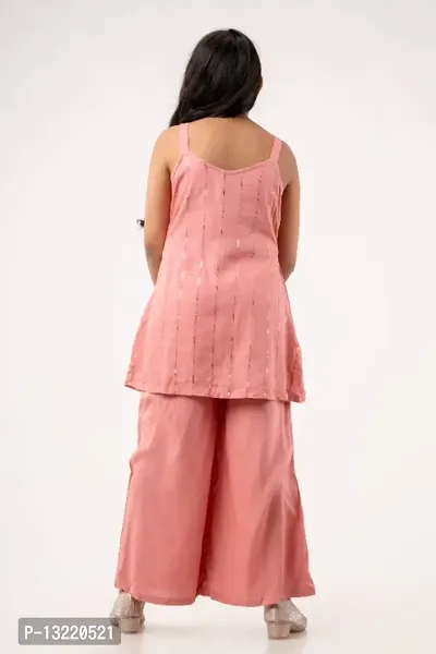 Trendy Peach Coloured Rayon sleeveless Kurta And Palazzo Set For Kids Girl-thumb2