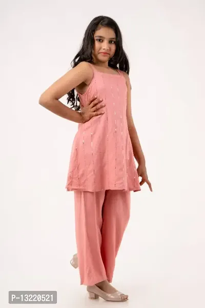 Trendy Peach Coloured Rayon sleeveless Kurta And Palazzo Set For Kids Girl-thumb3