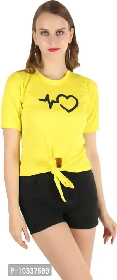 Casual Regular Sleeves Graphic Printed Women Yellow Top