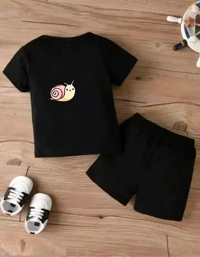 Comfortable Black Polycotton T-Shirts with Shorts For Boys