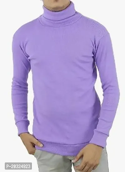 Stylish Purple Cotton Solid High Neck Tees Full Sleeves Tshirt For Men