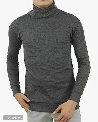 Stylish Black Cotton Solid High Neck Tees Full Sleeves Tshirt For Men-thumb0