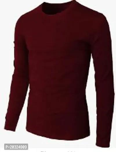 Stylish Maroon Cotton Solid High Neck Tees Full Sleeves Tshirt For Men-thumb0