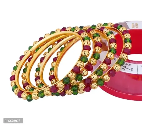 Beautiful Gold plated Bangle Set with Vibrant Pearls for Women and Girls andndash; Set of 4