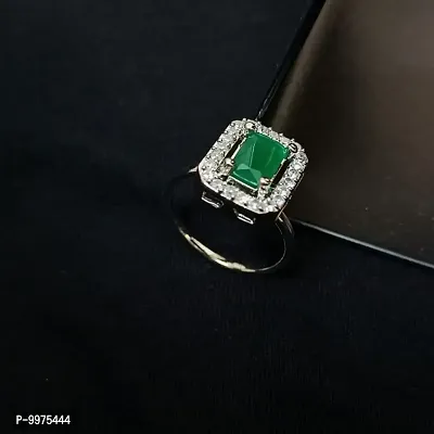 American Diamond studded Finger Ring for women  Girls- Rhodium plated Green Stone