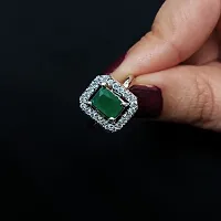American Diamond studded Finger Ring for women  Girls- Rhodium plated Green Stone-thumb1