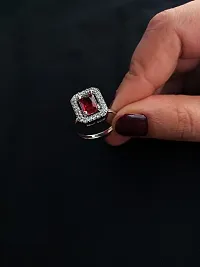 American Diamond studded Finger Ring for women  Girls- Rhodium plated Red Stone-thumb1