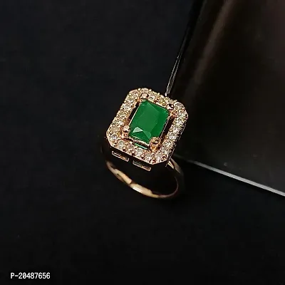 Rose Gold Plated with Green Stone - AD studded Finger Ring for Women  Girls-thumb0