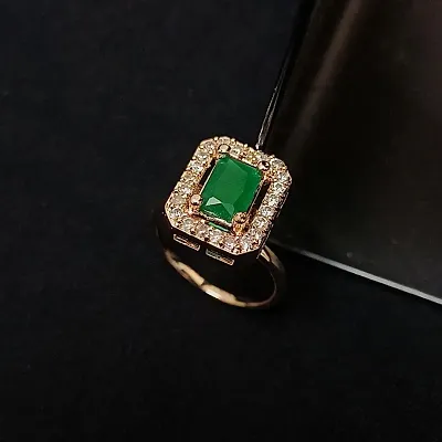 Rose Gold Plated with Green Stone - AD studded Finger Ring for Women  Girls
