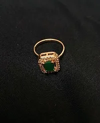 Rose Gold Plated with Green Stone - AD studded Finger Ring for Women  Girls-thumb1